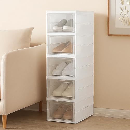 Sulfar 5 Tier Shoe Rack Collapsible Shoe Organiser with Door - Foldable Sneaker Crates Footwear Organiser for Men, Women, Heels, Boots, Loafers, Sneakers, Slippers - Image 2