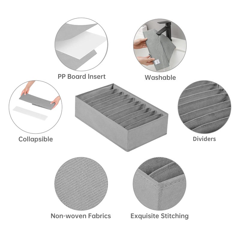 Coorganisers 4 Packs T-shirt Drawer Organizers for Clothing,10 Grids Compartment Wardrobe Storage Box, Washable Clothes Organizer for Folded Clothes, T-shirt, Legging, Silk Scarve - Image 3