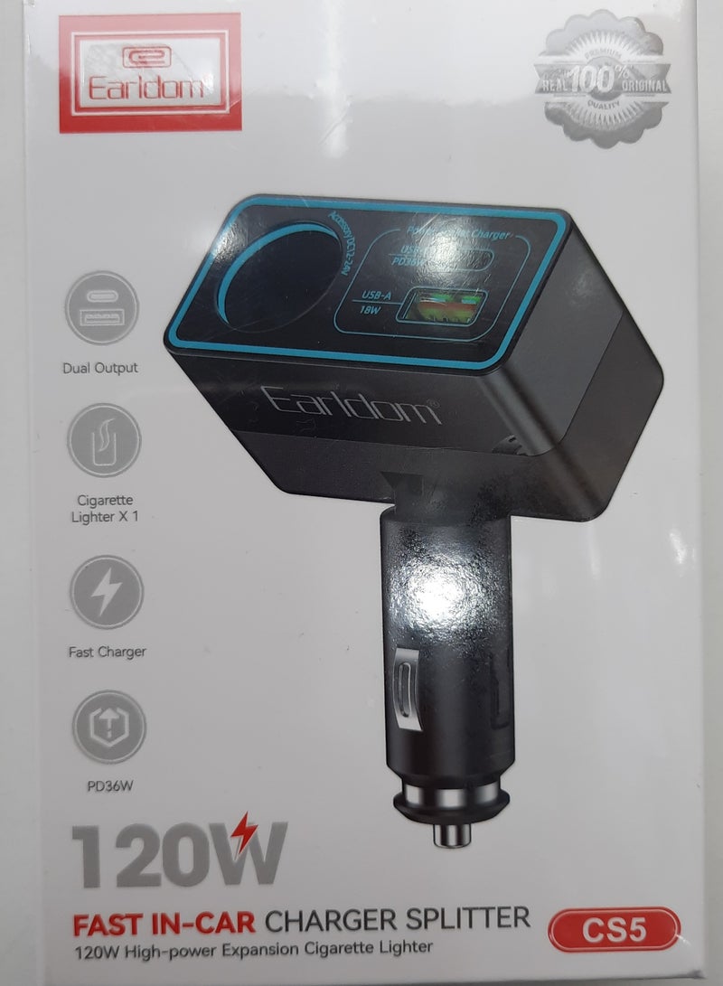 Earldom FAST IN CAR CHARGER SPLITTER 120W - Image 1