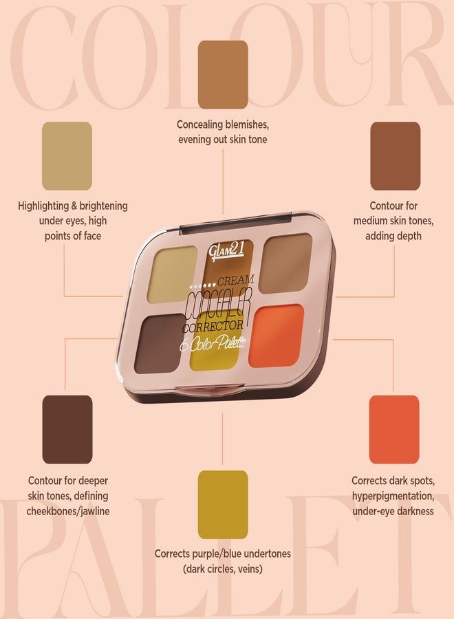 Glam 21 Glam21 Cream Concealer Corrector Palette |Creamy texture | Flawless & Buildable Coverage |Crease-proof formula |Easy To Blend & Lightweight Concealer For Face Makeup (9gm) - 03- Deep Dawn - Image 4