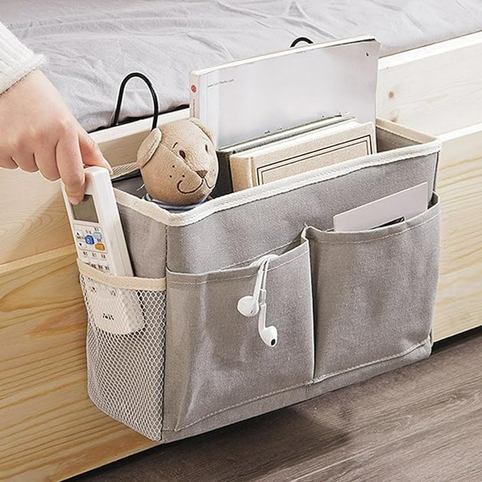 Annie ANNIE Bedside Caddy1 pack Bedside Storage Bag Hanging Bed Organizer MultiFunction Organizer Caddy for Bunk and Hospital Beds Dorm Rooms Bed RailsCrib Bed RailsGrey  - Image 1