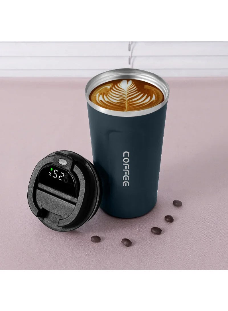 AROAQ Digital Display Stainless Steel Coffee Cup Thermal Mug Office Termica Cafe Copo Travel Insulated Bottle 510ml Blue - Image 1