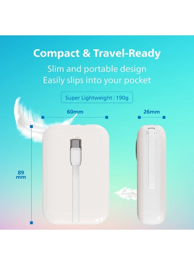 Philips 10000mAh Fast Charging Power Bank 22.5W(DLP2228CW/00) – Dual Built-in USB-C Cables, USB-A & USB-C Output, LED Display – White - Image 4