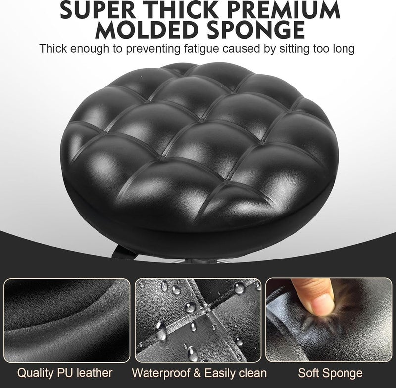 SKY-TOUCH Round Rolling Stool: Vanity Chair with PU Leather Height Adjustable 360° Swivel Stool with Wheels for Office Home Drafting Work Studio Shop SPA Salon - Image 4