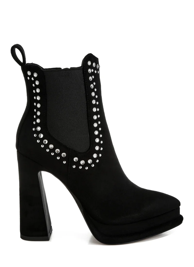 London Rag Studs Embellished High Ankle Boots in Black