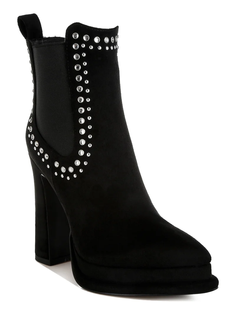 London Rag Studs Embellished High Ankle Boots in Black