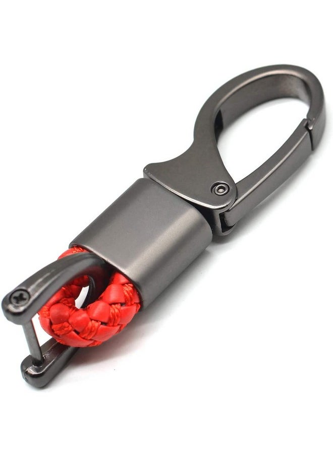 CONTACTS Contacts Red Braided Keychain Leather Strap Keyring Accessories Car Key Chain Ring PU Rope Hook1 Keyring with Zinc Alloy (Pack of 1) | Zinc  - Image 3