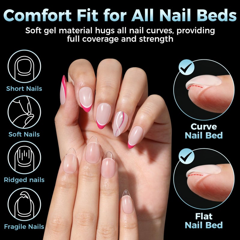 Luckyfairy Short Almond Gel Nail Tips 360Pcs, Pre Etched Nail Tips Almond Shape Full Cover Soft Gel Fake Nails for Nails Extension DIY Art Salon 12 Sizes - Image 2