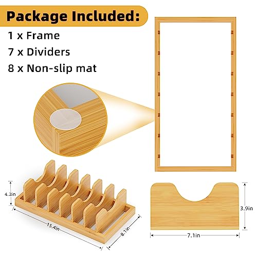 MinBoo Bamboo Pot Lid Organizer Pot Lid Holder, Pot and Pan Organizer Drawer Organizer for Pot Lids, Pans, Cutting Boards & Baking Sheets, Dinner Plates, Reusable Containers in Cabinet Storage - Image 5