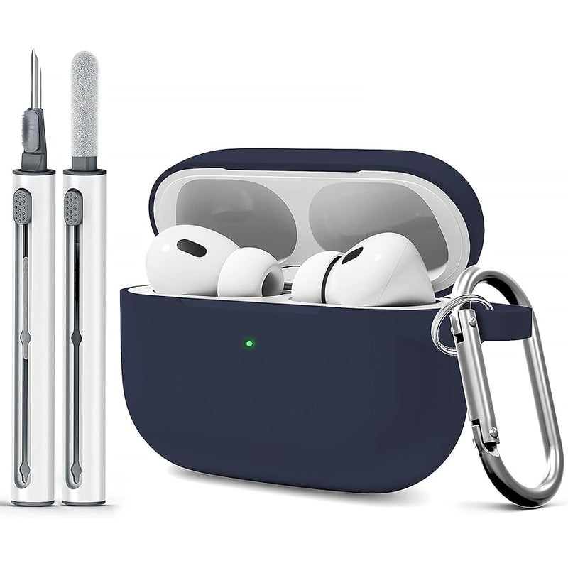 Woyinger AirPods Pro Case Cover with Cleaner Kit,Soft Silicone Case for Apple AirPod Pro 1st/2nd Generation,AirPods Pro/Pro 2 Case Accessories with Keychain-Midnight Blue - Image 1