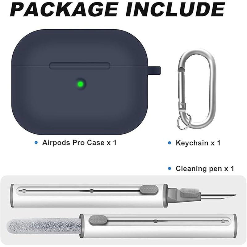 Woyinger AirPods Pro Case Cover with Cleaner Kit,Soft Silicone Case for Apple AirPod Pro 1st/2nd Generation,AirPods Pro/Pro 2 Case Accessories with Keychain-Midnight Blue - Image 2