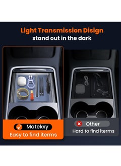 KASTWAVE Center Console Organizer for Tesla Model Y/3 - Tidy Tray, Built-in Silicone Pads, Smooth Slide Technology, Light Translucent Design, Accessories for 2021/2022/2023  - Image 3