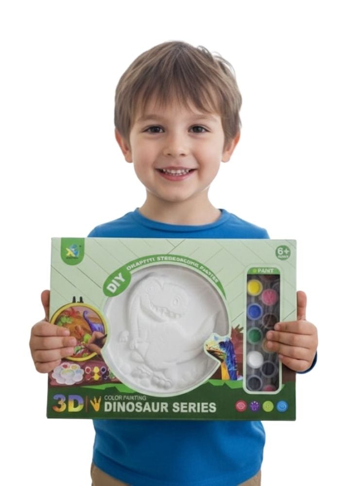 بريميم مجموعة طلاء جبسية ثلاثية الأبعاد على شكل ديناصورات - مجموعة أدوات فنية وحرفية على شكل ديناصورات مع أوعية ألوان للأطفال - Image 1