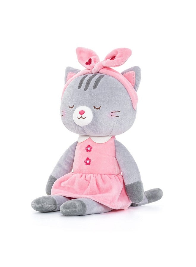 Lazada Stuffed Cat Dolls Animal Kitty Plush Toy Baby Girl Gifts Gray With Hair Band 16" - Image 1