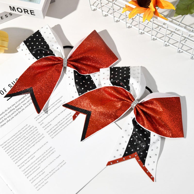 Aileam 8 PCS Large Glitter Cheer Bows 8" Rhinestones Hair Bows Sparkly Cheerleading Softball Team Bow Hair Ponytail Holder Accessories for cheerleaders football Competition Sports- Red Black - Image 4