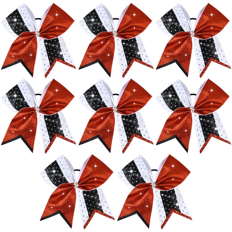 Aileam 8 PCS Large Glitter Cheer Bows 8" Rhinestones Hair Bows Sparkly Cheerleading Softball Team Bow Hair Ponytail Holder Accessories for cheerleaders football Competition Sports- Red Black - Image 1