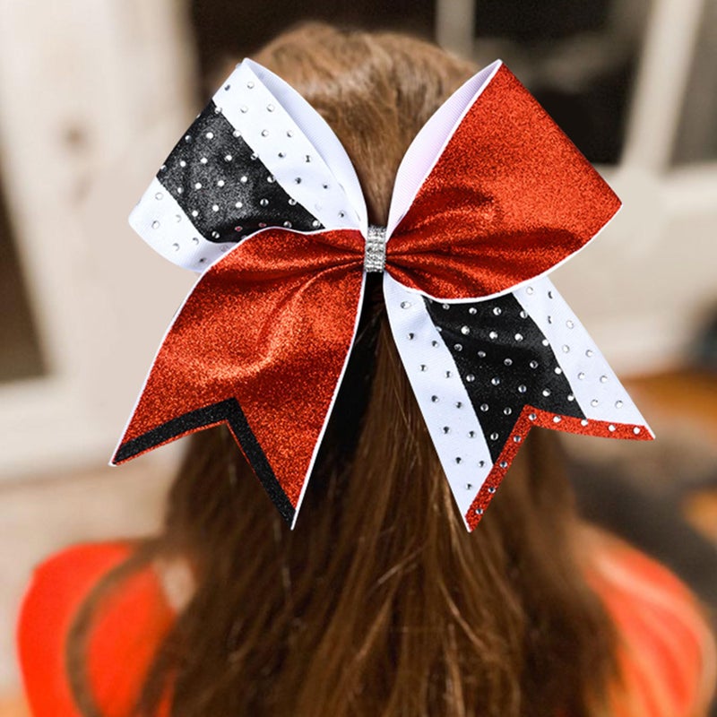 Aileam 8 PCS Large Glitter Cheer Bows 8" Rhinestones Hair Bows Sparkly Cheerleading Softball Team Bow Hair Ponytail Holder Accessories for cheerleaders football Competition Sports- Red Black - Image 5