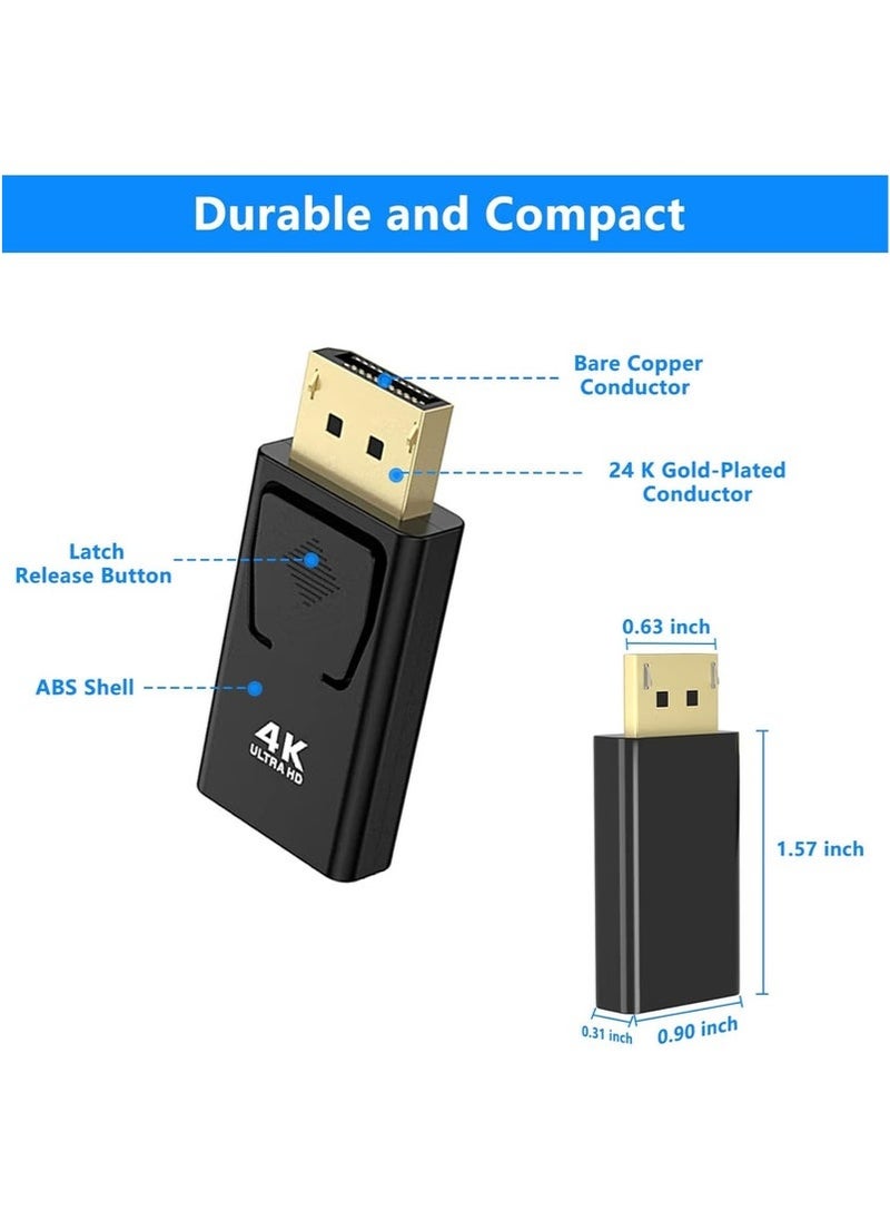 كينسو محول 4K DisplayPort إلى HDMI، عبوتان من محول DP أحادي الاتجاه من الكمبيوتر الشخصي إلى HDMI للشاشة، محول 4K Ultra HD DP DisplayPort إلى HDMI (ذكر إلى أنثى)، متوافق مع Lenovo وDell وHP والعلامات التجارية الأخرى  - Image 2