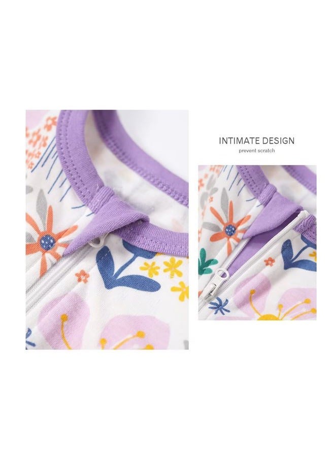 Teach Leanbh Toddler Baby Boys Girls One Piece Pajamas Cotton 2 Way Zipper Printing Short Sleeve Footless Romper Sleep and Play 3 Months-4 Years (Flower, 3-6 Months) - Image 4