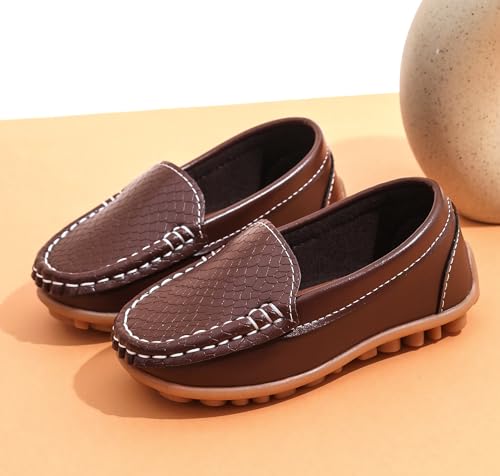 LONSOEN Toddler/Little Kid Boys Girls Soft Synthetic Leather Loafer Slip-On Boat-Dress Shoes/Sneakers,Brown,SHF103 CN27 - Image 5