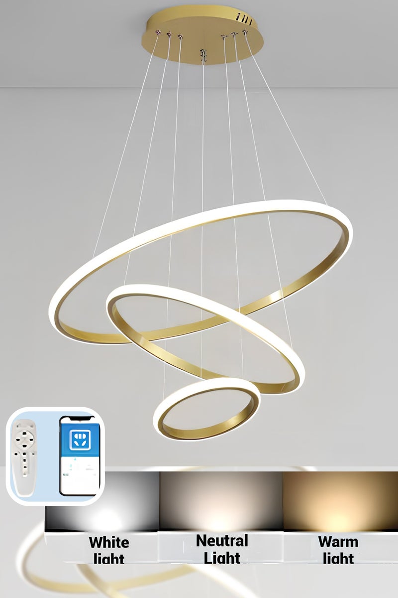 Leon Home Smart Modern LED Pendant Light, 3 Ring LED Pendant Light Fixture Dimmable Modern Round LED, Wireless Smart APP Remote Control, 3 Colors in One 55WLED Pendant Ceiling Pendant Light - Image 1