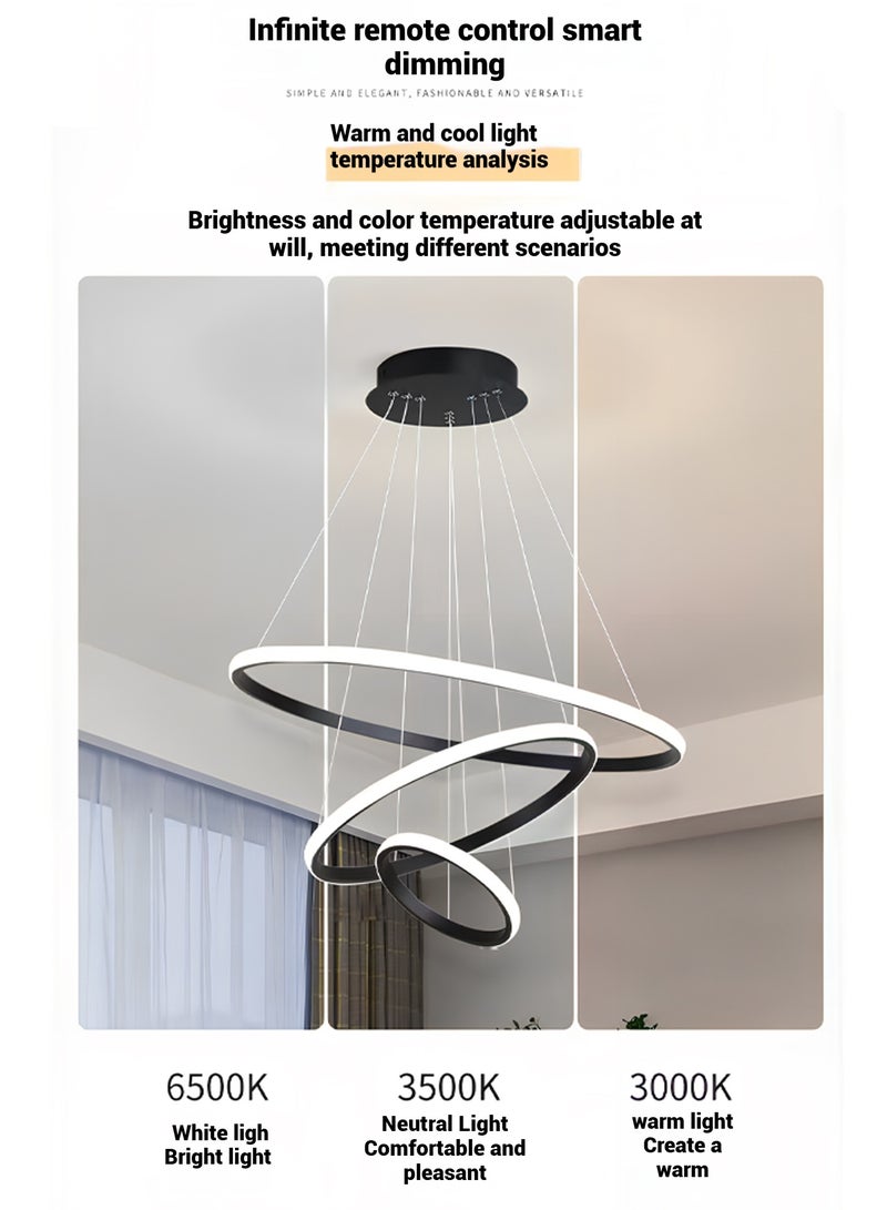 Leon Home Smart Modern LED Pendant Light, 3 Ring LED Pendant Light Fixture Dimmable Modern Round LED, Wireless Smart APP Remote Control, 3 Colors in One 55WLED Pendant Ceiling Pendant Light - Image 3