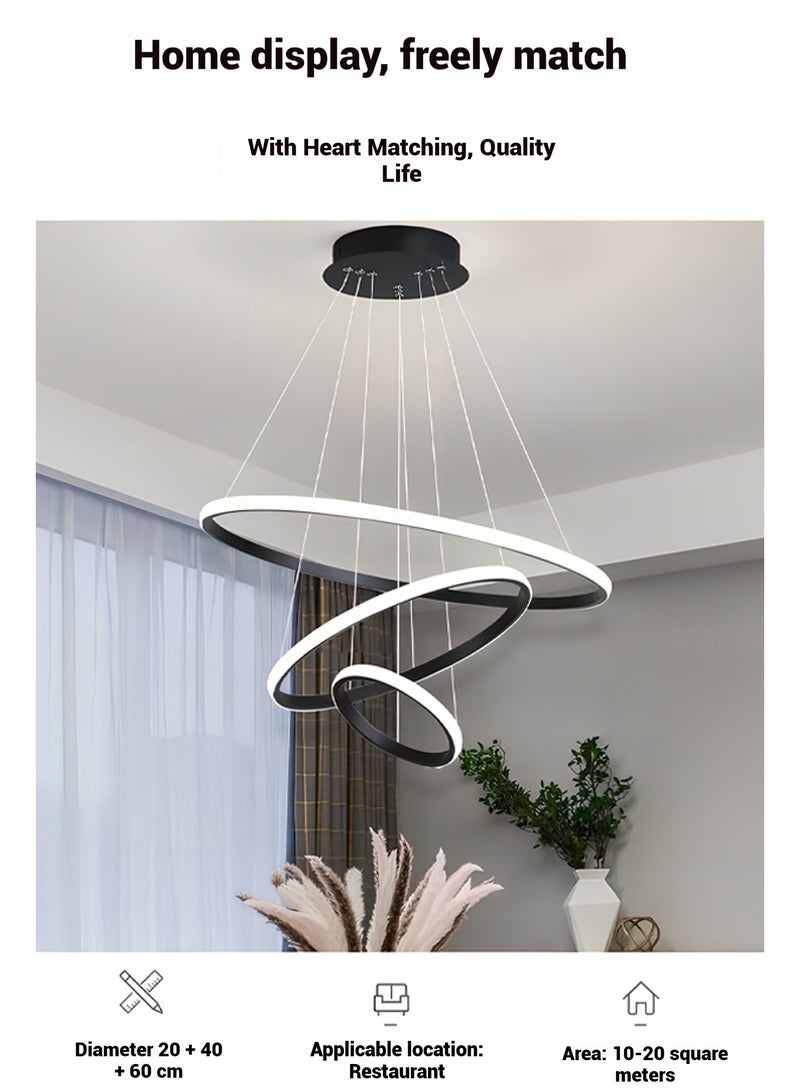 Leon Home Smart Modern LED Pendant Light, 3 Ring LED Pendant Light Fixture Dimmable Modern Round LED, Wireless Smart APP Remote Control, 3 Colors in One 55WLED Pendant Ceiling Pendant Light - Image 2