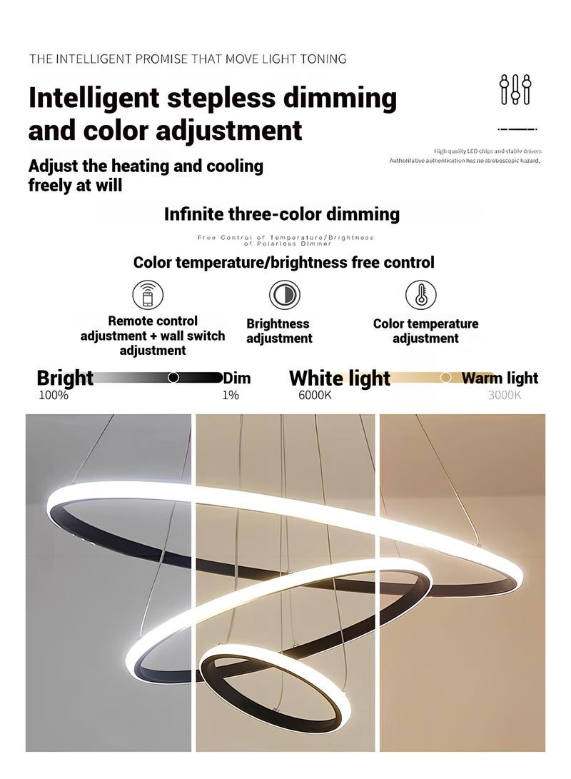 Leon Home Smart Modern LED Pendant Light, 3 Ring LED Pendant Light Fixture Dimmable Modern Round LED, Wireless Smart APP Remote Control, 3 Colors in One 55WLED Pendant Ceiling Pendant Light - Image 5