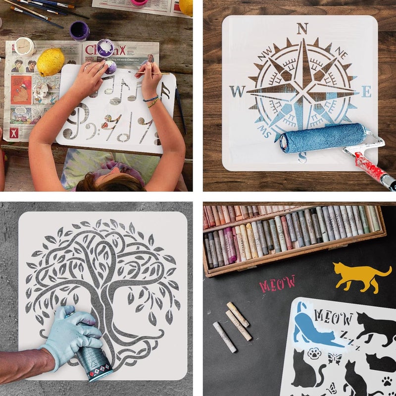 FINGERINSPIRE FINGERINSPIRE Western Cowboy Theme Stencil 11.8x11.8 inch Cowboys Riding Horse Painting Stencils Plastic Cactus Boots Hats Pattern Stencil Reusable Stencils for Painting on Wood, Floor, Wall and Tile - Image 4