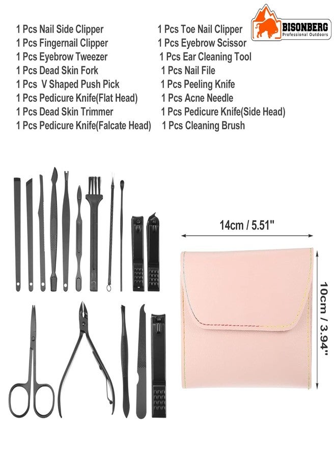 Bisonberg Manicure & Pedicure Set Nail Clippers, Stainless Steel Nail Scissors Grooming Kit, Acne needle, Nail Cutter Kit, Blackhead Tool Leather Travel Case - 12 in 1 - Image 3