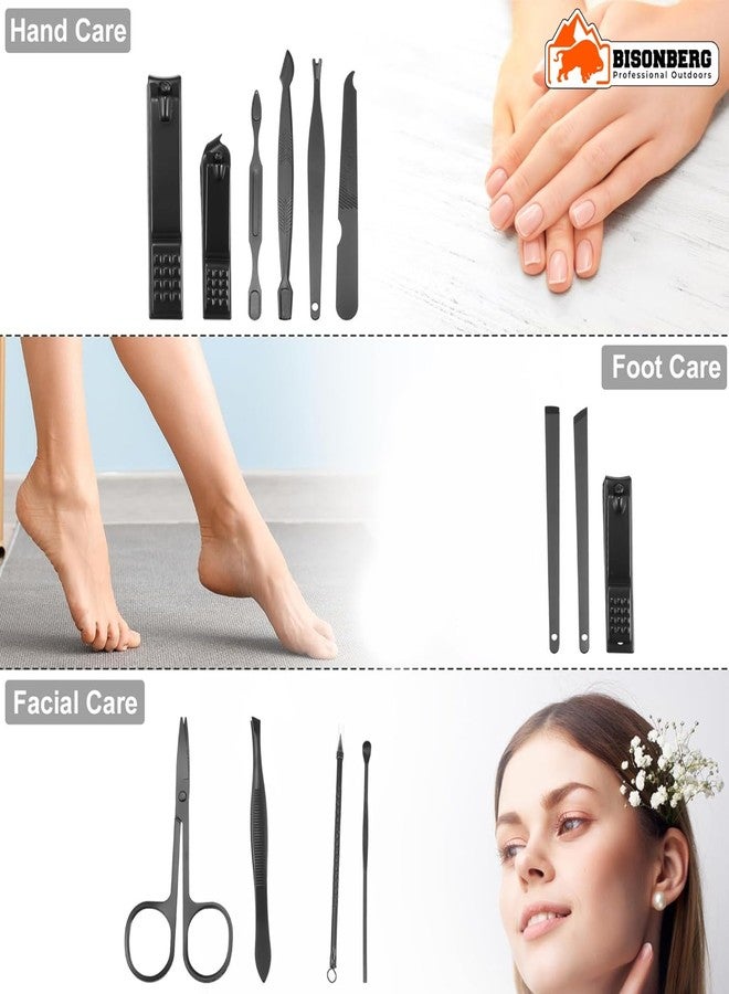 Bisonberg Manicure & Pedicure Set Nail Clippers, Stainless Steel Nail Scissors Grooming Kit, Acne needle, Nail Cutter Kit, Blackhead Tool Leather Travel Case - 12 in 1 - Image 4