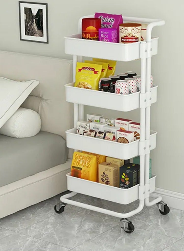 DubaiGallery Storage Trolley, 4-Tier Rolling Utility Cart,Storage Organizer, Multifunction Storage Trolley Service Cart With Mesh Basket Handle And Lockable Caster Wheels, Mobile Shelves For Bathroom, Kitchen - Image 1