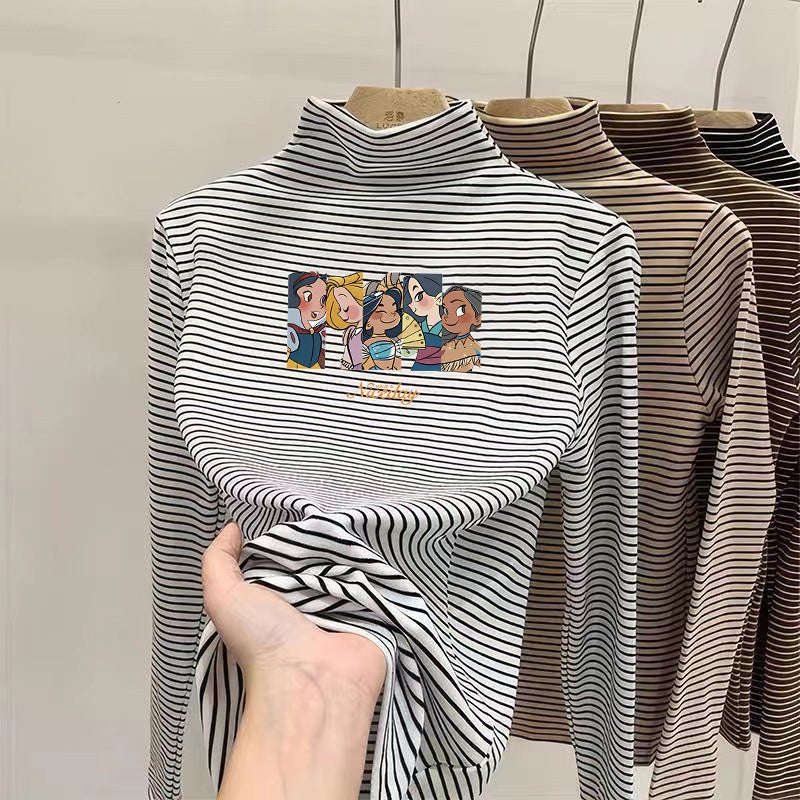 Boys' And Girls' Striped Base Shirt Mid-High Collar Long-Sleeved T-Shirt For Large Children'S Velvet Inner T-Shirt Trendy - Image 2