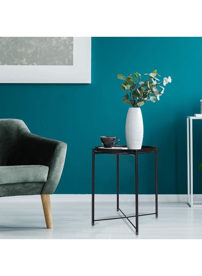 SKY-TOUCH Tray Table with Detachable Tray Top, Round Metal Coffee Table Waterproof Removable Tray Table  - Image 2