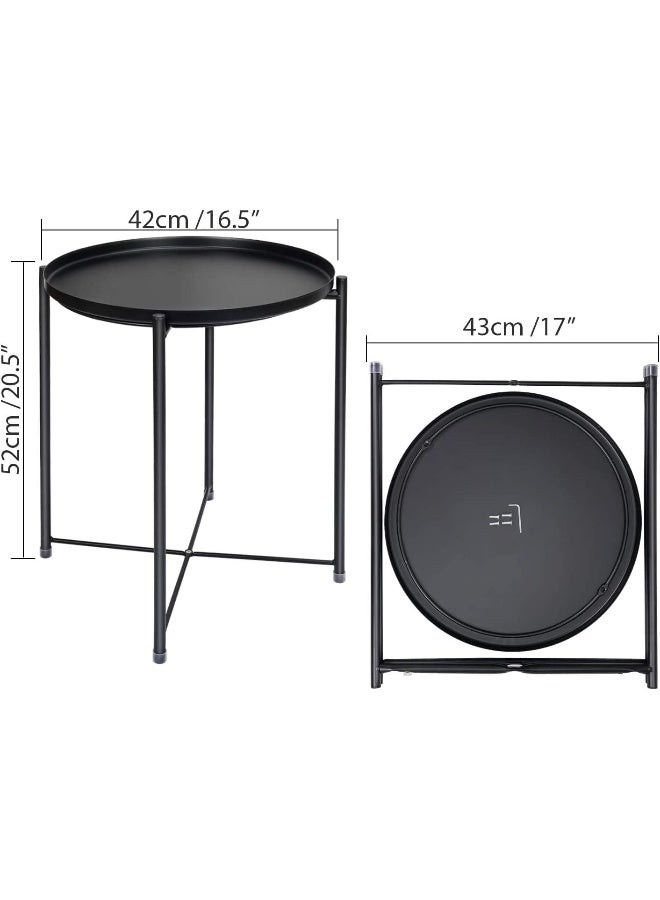 SKY-TOUCH Tray Table with Detachable Tray Top, Round Metal Coffee Table Waterproof Removable Tray Table  - Image 3