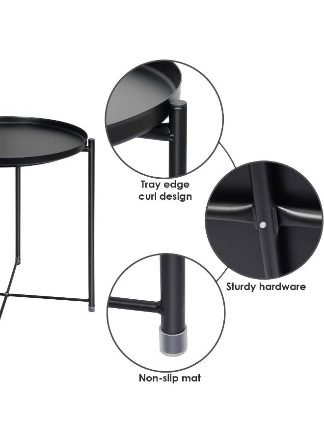 SKY-TOUCH Tray Table with Detachable Tray Top, Round Metal Coffee Table Waterproof Removable Tray Table  - Image 4