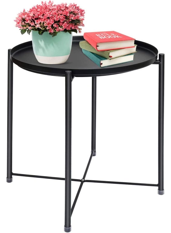 SKY-TOUCH Tray Table with Detachable Tray Top, Round Metal Coffee Table Waterproof Removable Tray Table  - Image 1