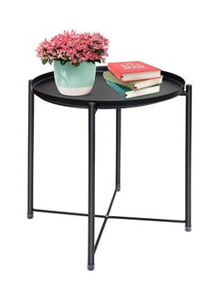 SKY-TOUCH Tray Table with Detachable Tray Top 42x42x53cm，Round Metal Coffee Table Waterproof Removable Tray Table，for Living Room Bedroom Balcony Office Black  - Image 1