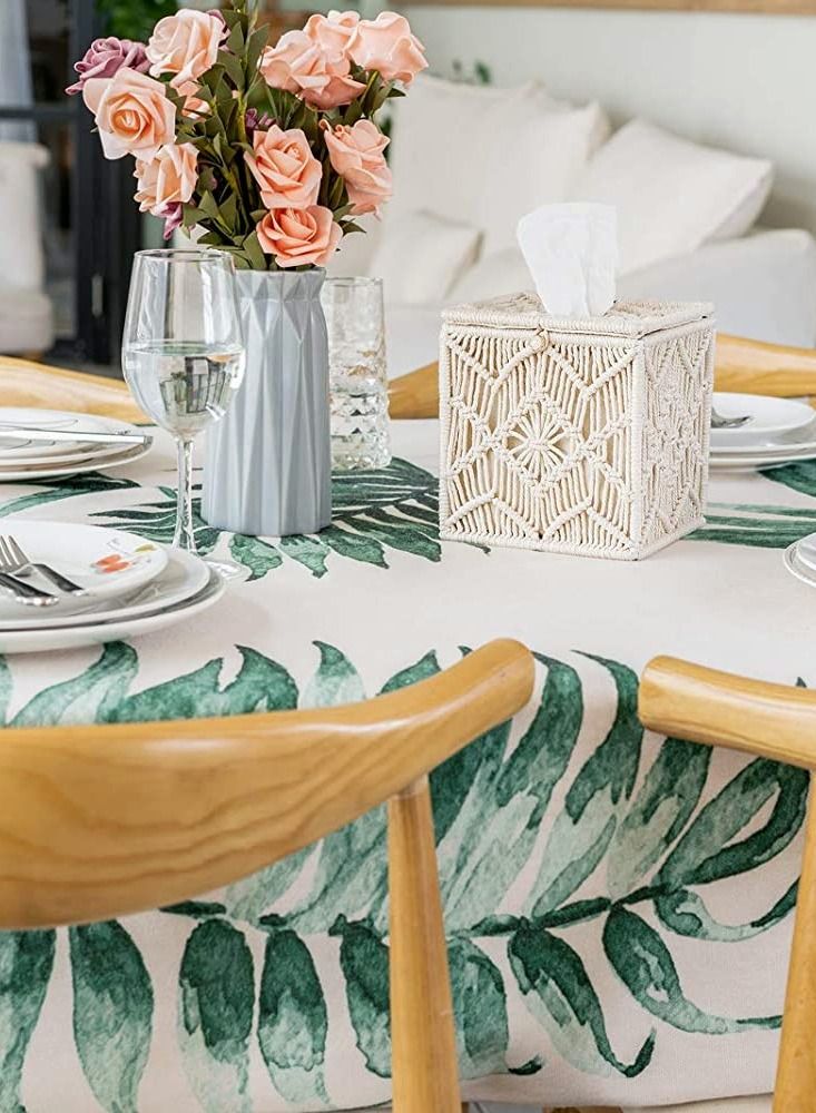 NIBEMINENT Square Tissue Box Cover, Boho Decor Paper Holder with Bead Buckle Macrame - Image 4