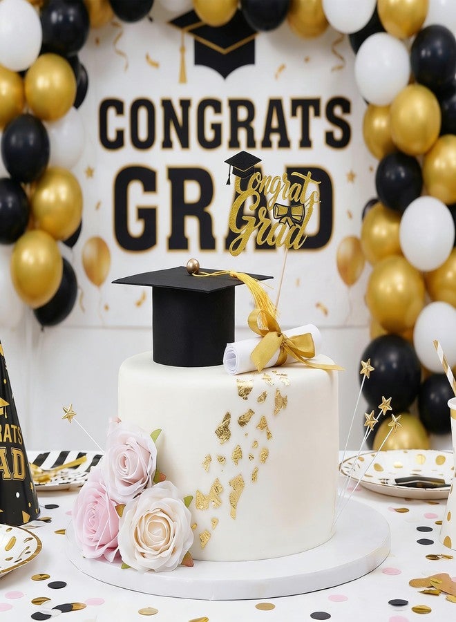 Fengek Graduation Cake Topper Set - Congrats Grad Cake Decorations with Graduation Cap, Diploma, Artificial Flower Toppers & Stars, Congrats Grad Decorations for 2026 Grad Party Cakes - Image 5