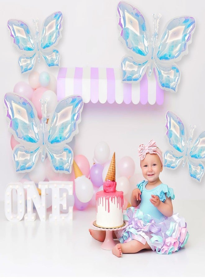 Vibzox 4Pcs Iridescent Foil Balloons, Iridescent Butterfly Foil Balloons, Rainbow Butterfly Holographic Clear Foil Balloon for Birthday Baby Shower Mermaid Rainbow Wedding Party Decorations - Image 3