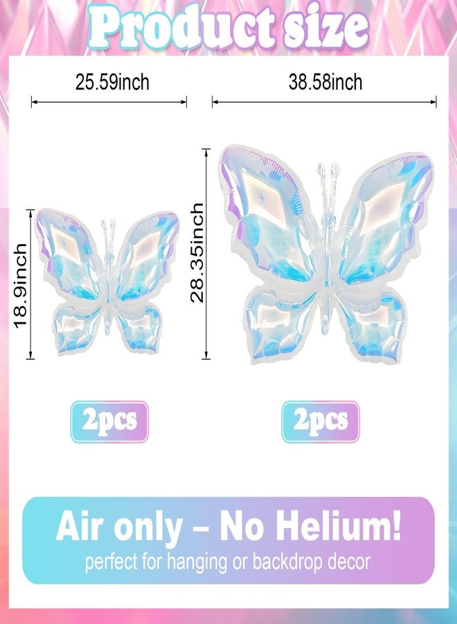 Vibzox 4Pcs Iridescent Foil Balloons, Iridescent Butterfly Foil Balloons, Rainbow Butterfly Holographic Clear Foil Balloon for Birthday Baby Shower Mermaid Rainbow Wedding Party Decorations - Image 2