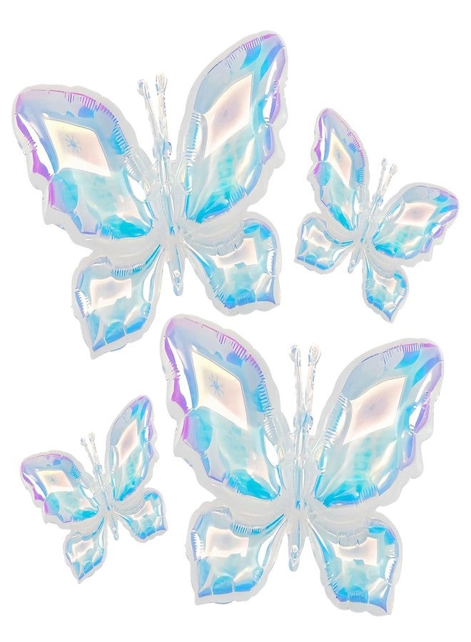 Vibzox 4Pcs Iridescent Foil Balloons, Iridescent Butterfly Foil Balloons, Rainbow Butterfly Holographic Clear Foil Balloon for Birthday Baby Shower Mermaid Rainbow Wedding Party Decorations - Image 1