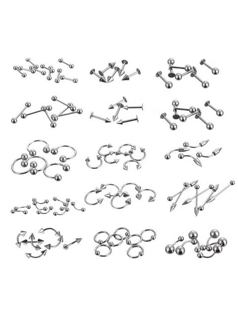 85pcs Body Jewelry Piercing Lot Stainless Steel Nose Horseshoe Lip Tongue Eyebrow Tragus Body Piercing Navel Belly Ring Barbells