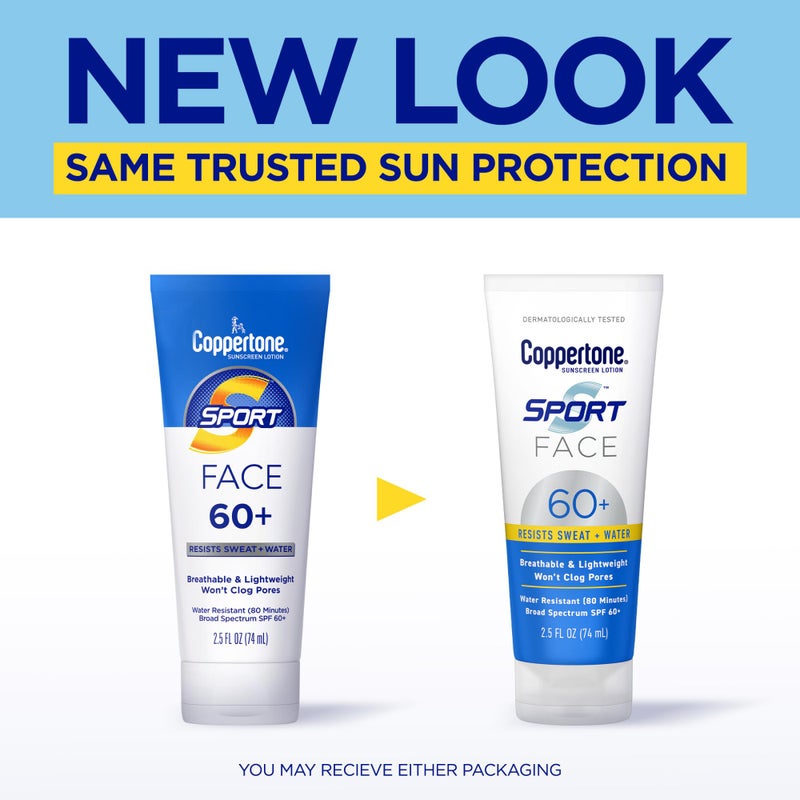 Coppertone Sport Face Sunscreen Lotion SPF 60+, Water Resistant Sunscreen with Broad Spectrum SPF 60+, Lightweight and Breathable, 2.5 Fl Oz Tube - Image 2