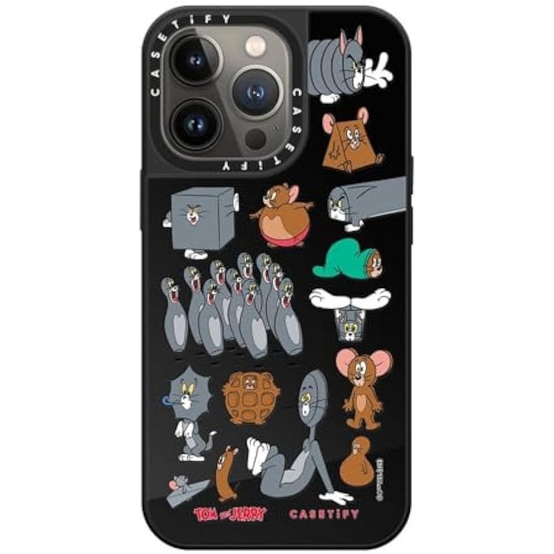 كاستيفي CASETiFY Mirror Case for iPhone 13 Pro 【Tom and Jerry Colab/Reflective / 4.9ft Drop Protection/Compatible with Magsafe】 - Pattern Sticker - Black on Black - Image 3
