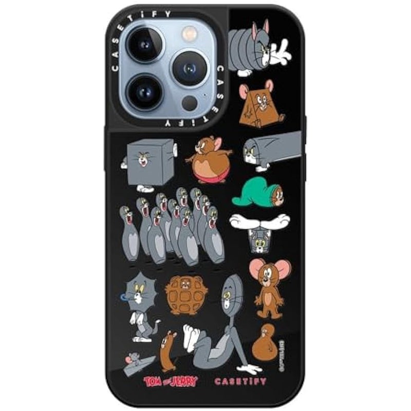 كاستيفي CASETiFY Mirror Case for iPhone 13 Pro 【Tom and Jerry Colab/Reflective / 4.9ft Drop Protection/Compatible with Magsafe】 - Pattern Sticker - Black on Black - Image 1