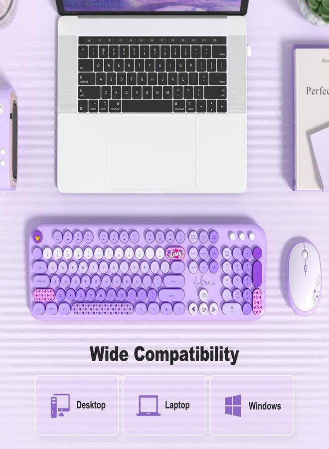 MOFII Wireless Keyboard and Mouse Combo, Cute Colorful Full Size Keyboard and Adjustable Mouse, 2.4GHz Retro Typewriter Keyboard and Mouse Set for PC/Desktop/Laptop/Windows (Purple Colorful) - Image 5