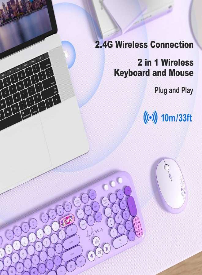 MOFII Wireless Keyboard and Mouse Combo, Cute Colorful Full Size Keyboard and Adjustable Mouse, 2.4GHz Retro Typewriter Keyboard and Mouse Set for PC/Desktop/Laptop/Windows (Purple Colorful) - Image 3