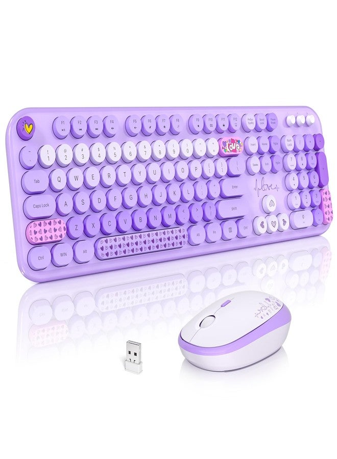 MOFII Wireless Keyboard and Mouse Combo, Cute Colorful Full Size Keyboard and Adjustable Mouse, 2.4GHz Retro Typewriter Keyboard and Mouse Set for PC/Desktop/Laptop/Windows (Purple Colorful) - Image 1